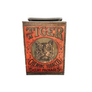 Antique Tiger Chewing Tobacco 5c Packages Cardboard Tin Can